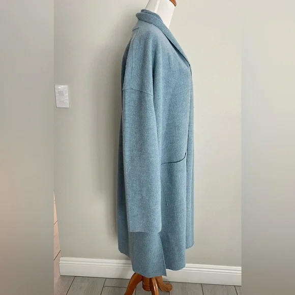 EILEEN FISHER 
Shawl Collar Wool Coat - Blue Steel Medium - Picture 3 of 13